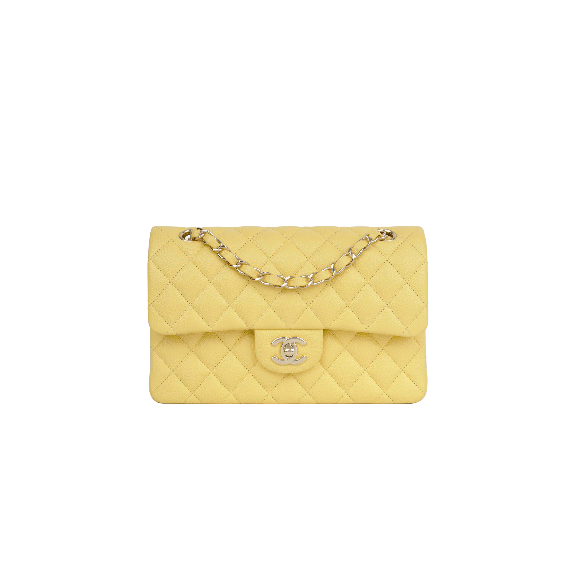 CHANEL SMALL CLASSIC DOUBLE FLAP YELLOW CAVIAR LIGHT GOLD HARDWARE (23*13*6cm)